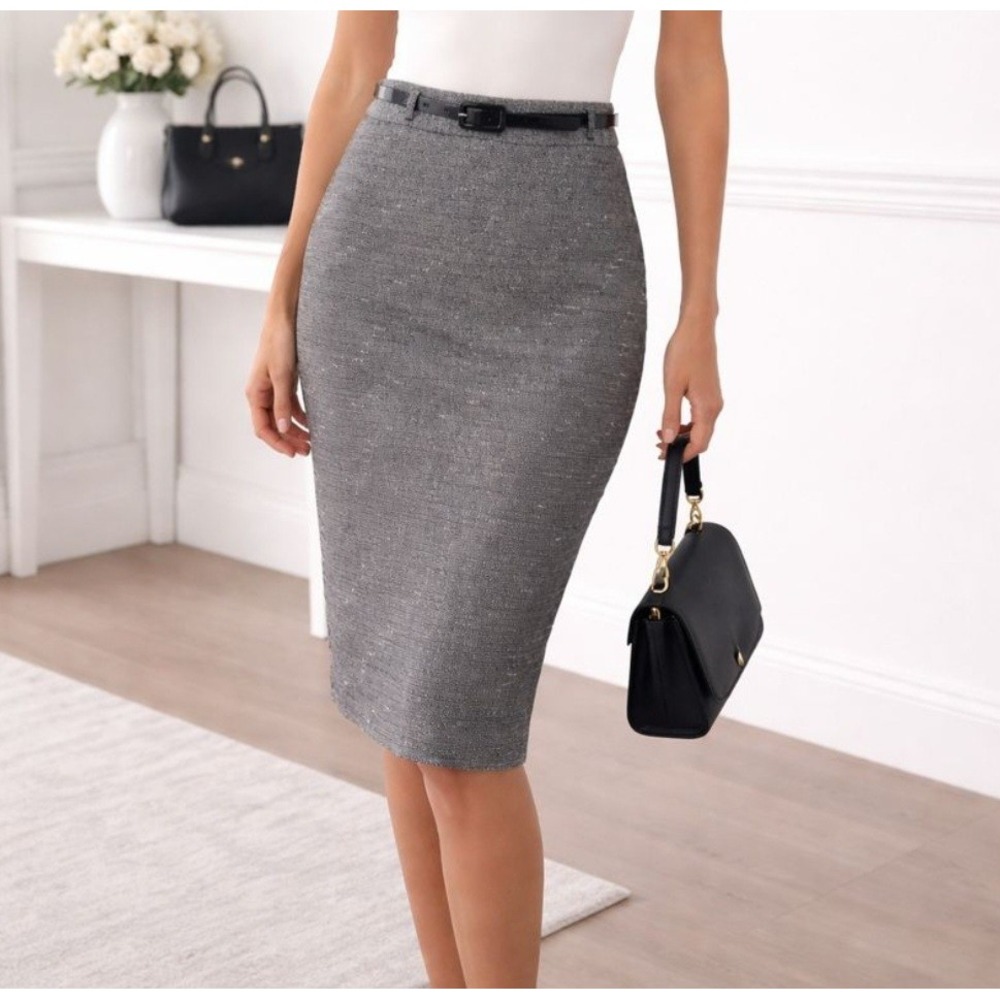 Worthington Women's Size 8 Pencil Skirt Black Silver Metallic Tweed New